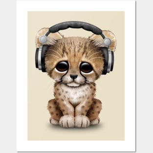 Cute Cheetah Cub Dj Wearing Headphones Posters and Art